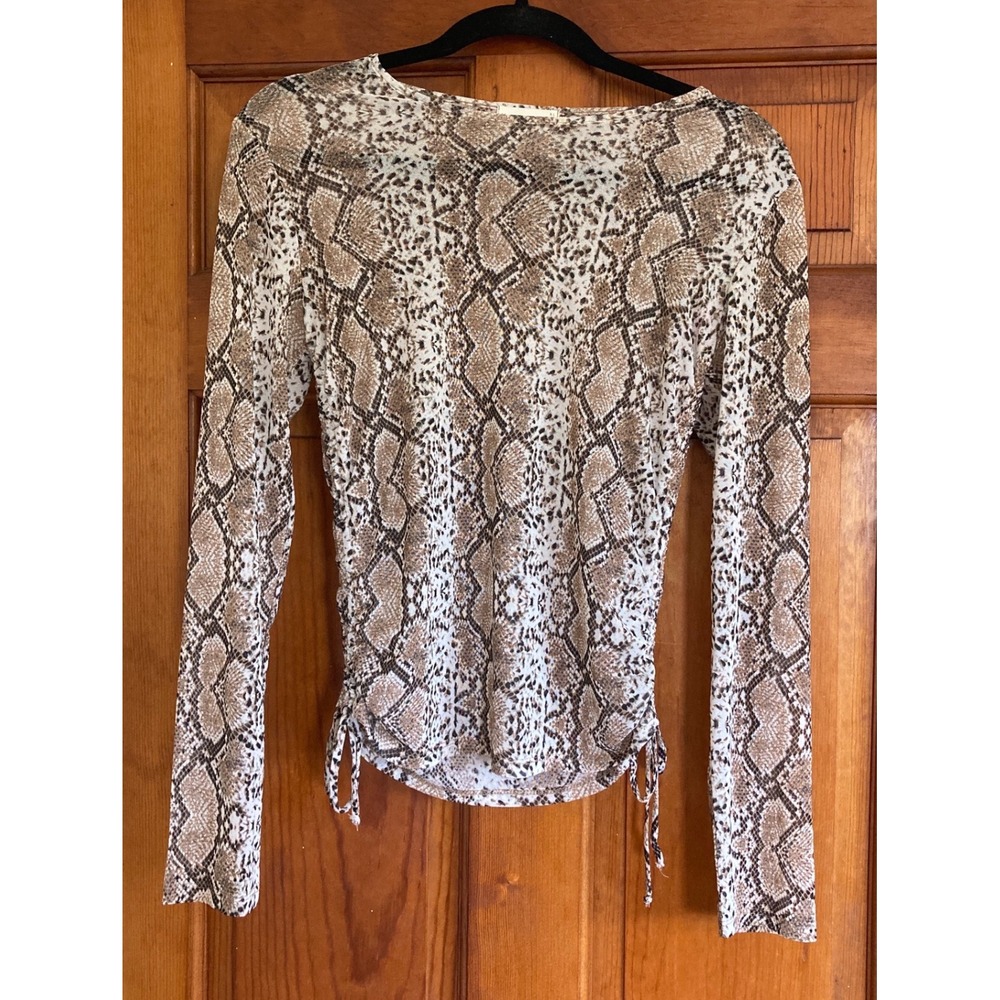 Frankee & Skylarr Womens XL Brown Snakeskin Ruched Side Mesh Long Sleeve Top Y2K